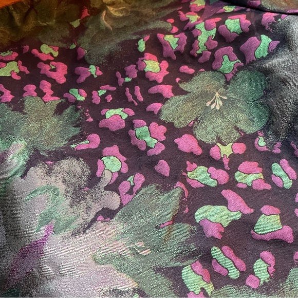 Vintage brocade metallic floral cropped jacket green purple boxy pocket printed - Picture 4 of 8